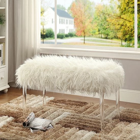 Linon Faux Fur Flokati Acrylic Leg Bench 2 Linon Faux Fur Flokati Acrylic Leg Bench - Image 2