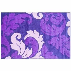 Linon Corfu Collection Leaves Rug Purple