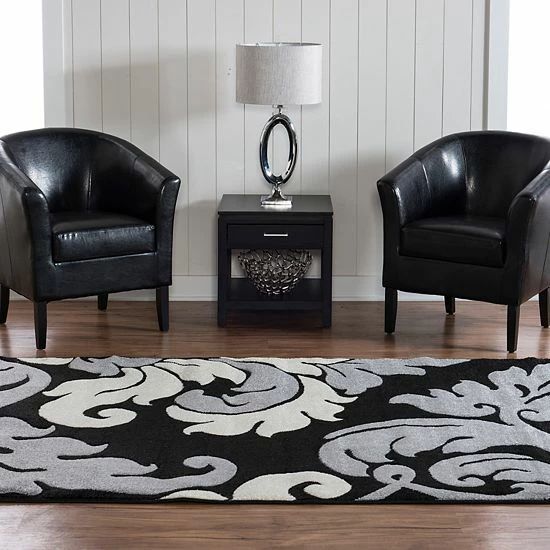 Linon Corfu Collection Leaves Rug Purple 2 Linon Corfu Collection Leaves Rug Purple - Image 2