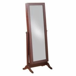 Linon Jewelry Armoire Sliding Floor Mirror Cherry