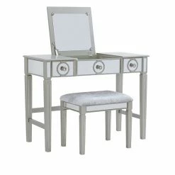 Linon Katarina Silver Finish Vanity & Bench 2-piece Set