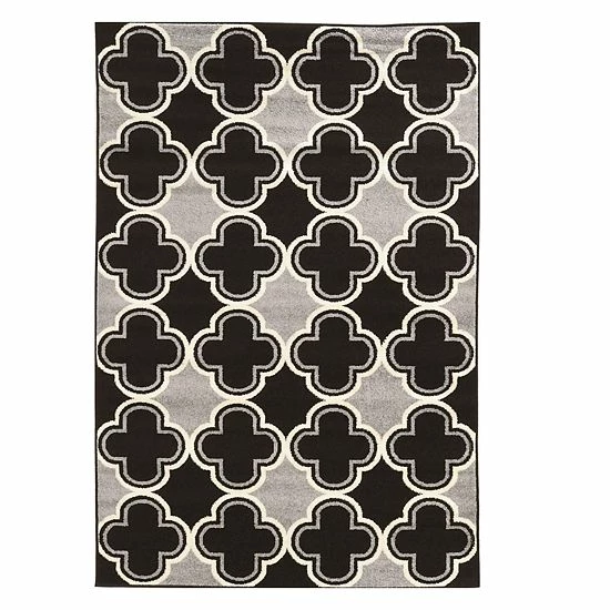 Linon Claremont Quatrefoil Rug Black Gray 1 Linon Claremont Quatrefoil Rug Black Gray