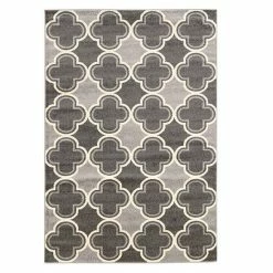 Alternative view of Linon Claremont Quatrefoil Rug Black Gray
