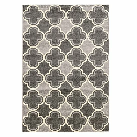 Linon Claremont Quatrefoil Rug Black Gray 2 Linon Claremont Quatrefoil Rug Black Gray - Image 2