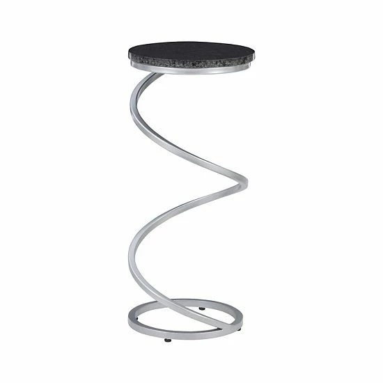 Linon Rian Spiral Drink End Table Black Granite Silver B 1 Linon Rian Spiral Drink End Table Black Granite Silver B