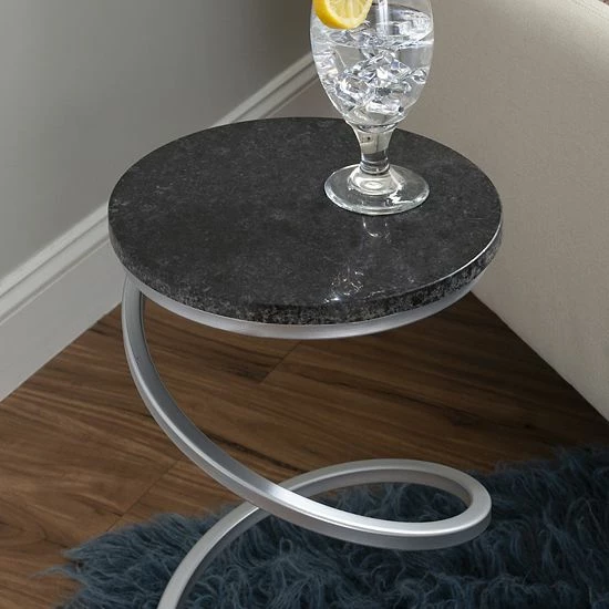 Linon Rian Spiral Drink End Table Black Granite Silver B 4 Linon Rian Spiral Drink End Table Black Granite Silver B - Image 4