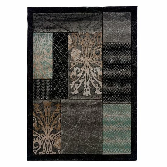 Linon Milan Framed Patchwork II Rug Black 1 Linon Milan Framed Patchwork II Rug Black