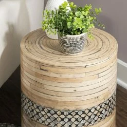 Linon Prine Bamboo Drum Table Natural Black -Linon Sales Store unnamed file 5346