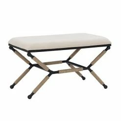 Linon Ashburn Campaign Accent Bench Linen