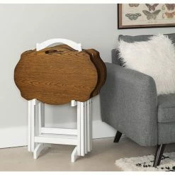 Linon Serpentine Folding Tray Table 5-piece Set White Brown -Linon Sales Store unnamed file 54