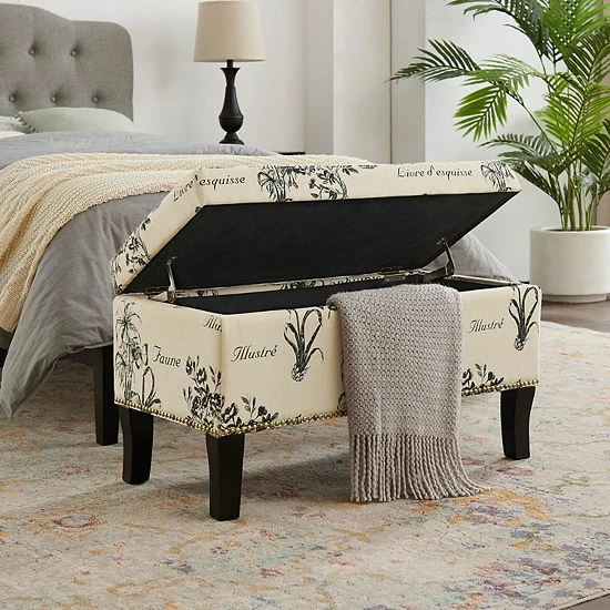 Linon Stephanie Botanical Print Storage Ottoman 3 Linon Stephanie Botanical Print Storage Ottoman - Image 3
