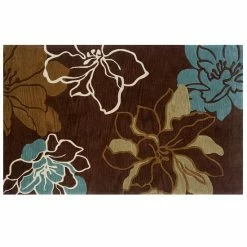Linon Trio Floral Rug Brown Turquoise