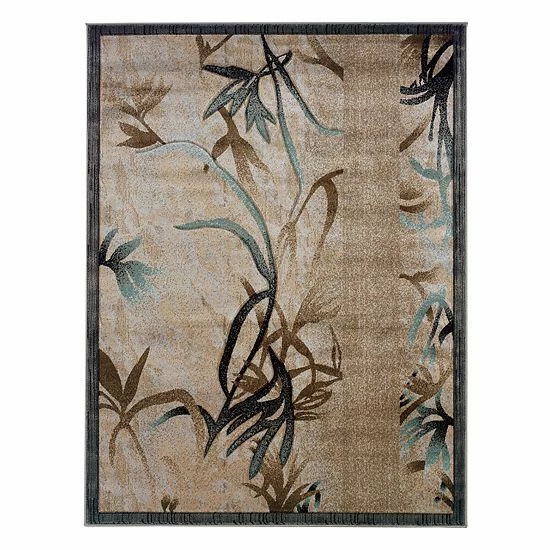 Linon Milan Framed Leaf Rug 1 Linon Milan Framed Leaf Rug