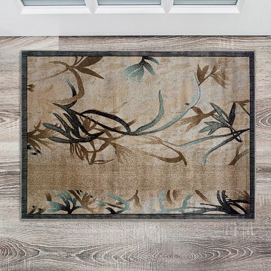 Linon Milan Framed Leaf Rug 2 Linon Milan Framed Leaf Rug - Image 2