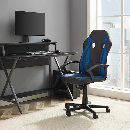 Linon Jasper Gaming Office Chair White Black 2 Linon Jasper Gaming Office Chair White Black - Image 2