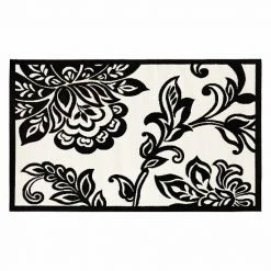 Linon Capri Framed White Floral Rug - 4'3'' X 7'3''