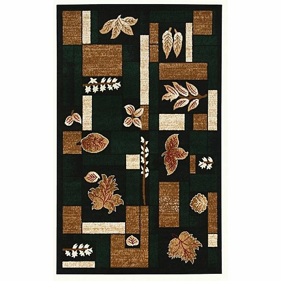 Linon Capri Leaf Block Rug - 4'3'' X 7'3'' Green 1 Linon Capri Leaf Block Rug - 4'3'' X 7'3'' Green