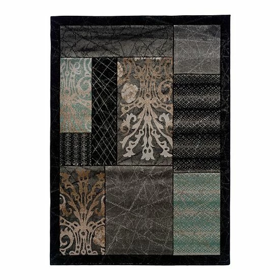 Linon Milan Framed Patchwork I Rug Black 1 Linon Milan Framed Patchwork I Rug Black