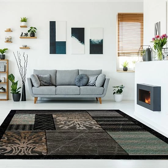 Linon Milan Framed Patchwork I Rug Black 2 Linon Milan Framed Patchwork I Rug Black - Image 2
