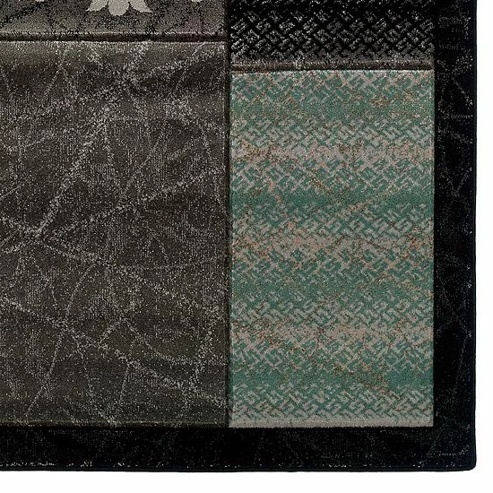 Linon Milan Framed Patchwork I Rug Black 3 Linon Milan Framed Patchwork I Rug Black - Image 3