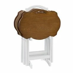 Linon Serpentine Folding Tray Table 5-piece Set White Brown -Linon Sales Store unnamed file 60