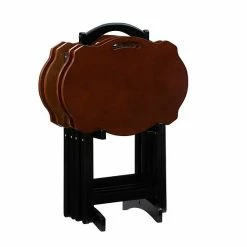 Linon Serpentine Folding Tray Table 5-piece Set White Brown -Linon Sales Store unnamed file 61