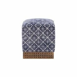 Alternative view of Linon Seabury Square Ottoman Blue White