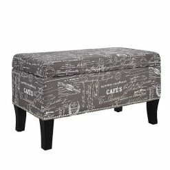 Linon Stephanie Script Print Storage Ottoman