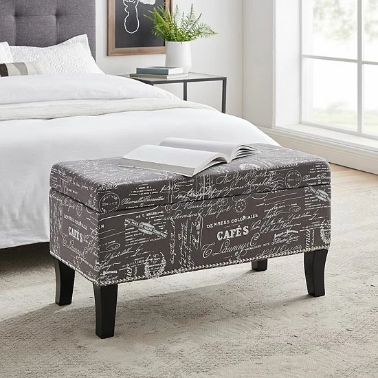 Linon Stephanie Script Print Storage Ottoman 2 Linon Stephanie Script Print Storage Ottoman - Image 2