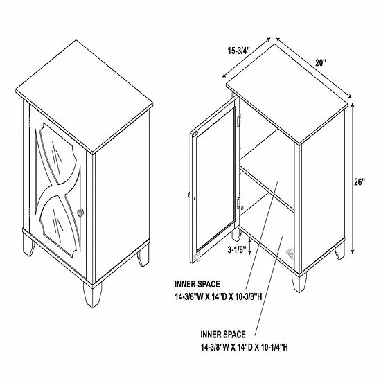 Linon Mirrored Storage Cabinet Beige 2 Linon Mirrored Storage Cabinet Beige - Image 2