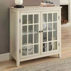 Linon Largo Antique Double Door Cabinet White