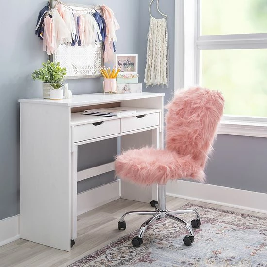 Linon Faux Fur Armless Office Chair Pink 2 Linon Faux Fur Armless Office Chair Pink - Image 2