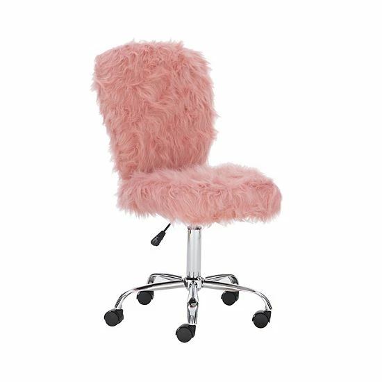 Linon Faux Fur Armless Office Chair Pink 7 Linon Faux Fur Armless Office Chair Pink - Image 7
