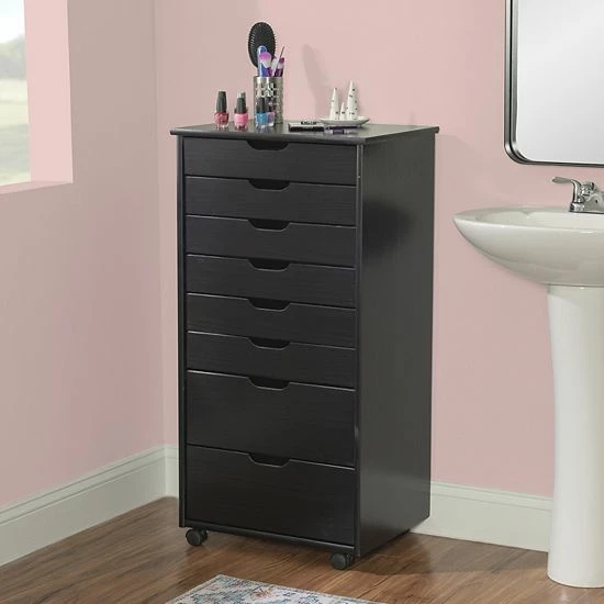 Linon Cary 8-Drawer Rolling Storage Cart Black 2 Linon Cary 8-Drawer Rolling Storage Cart Black - Image 2