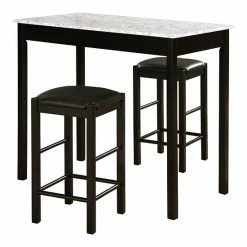 Linon Lancer Tavern Table & Stool 3-piece Set Black Marble